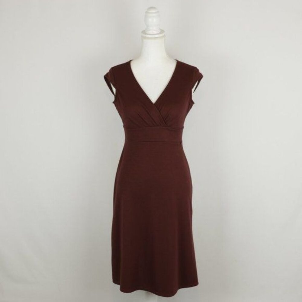 REI Women's Extra Small Burgundy V-Neck Cap Sleeve Knit Knee Length Dress